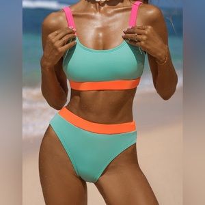 NEW NEVER WORN Neon CUPSHE High Waist Bikini